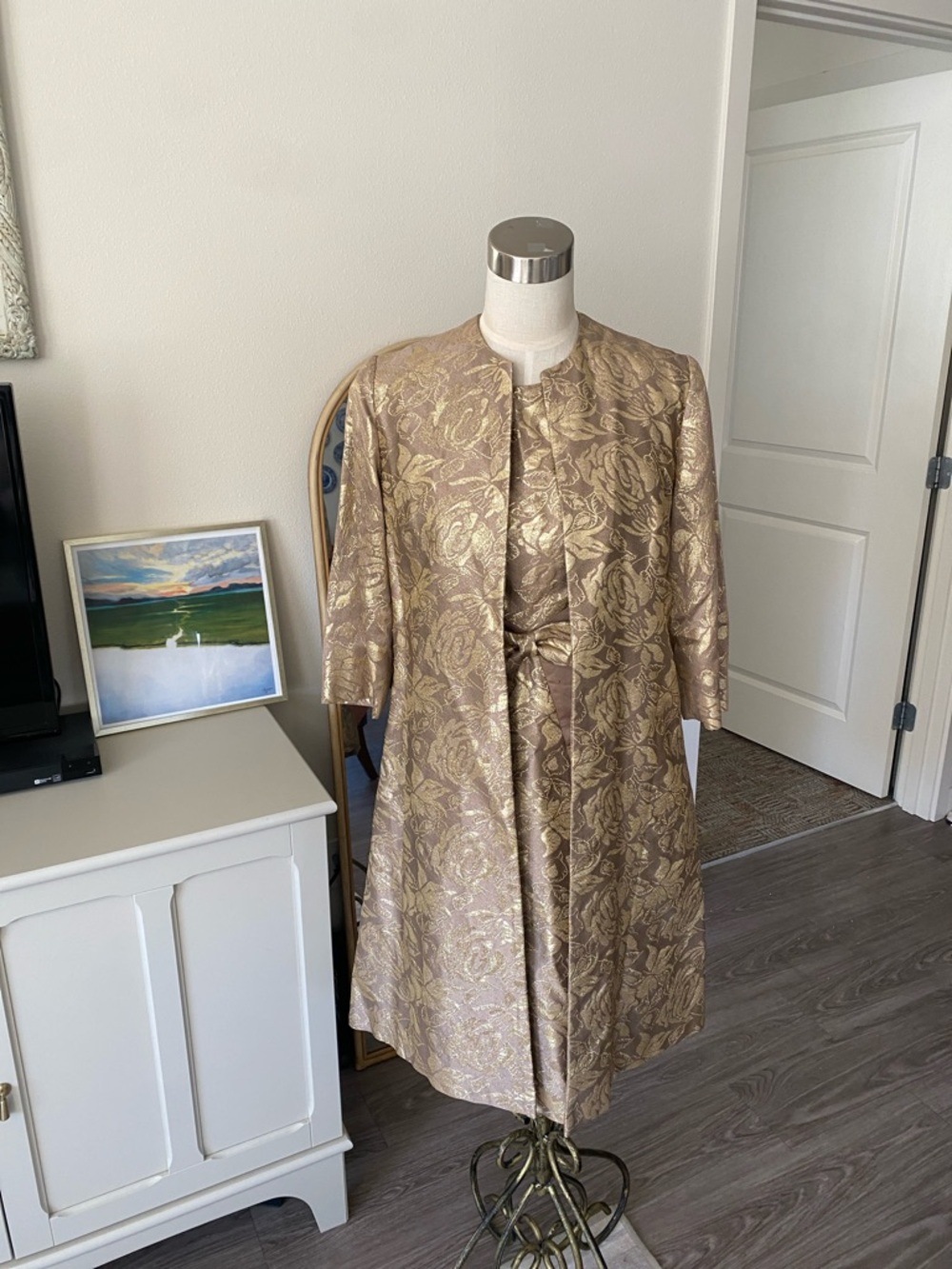 Vintage 1960s Gold Brocade Shift Dress and Jacket Set